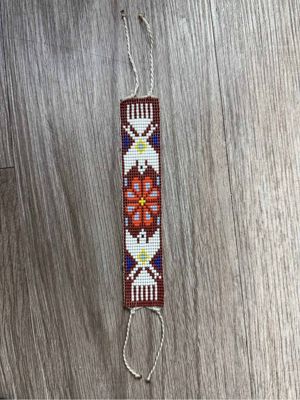 Handwoven Loom Beaded Cuff Bracelet Geometric Floral Pattern